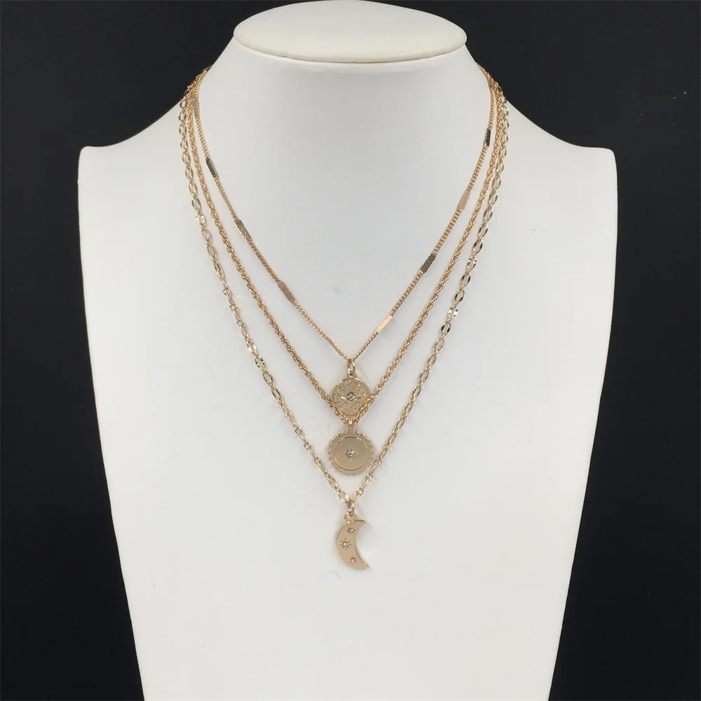 

Lovely Gold Color Plating Sweet Moon Round Charm Layered Necklace For Women Girl Elegant Casual Trendy Party Jewelry Accessory