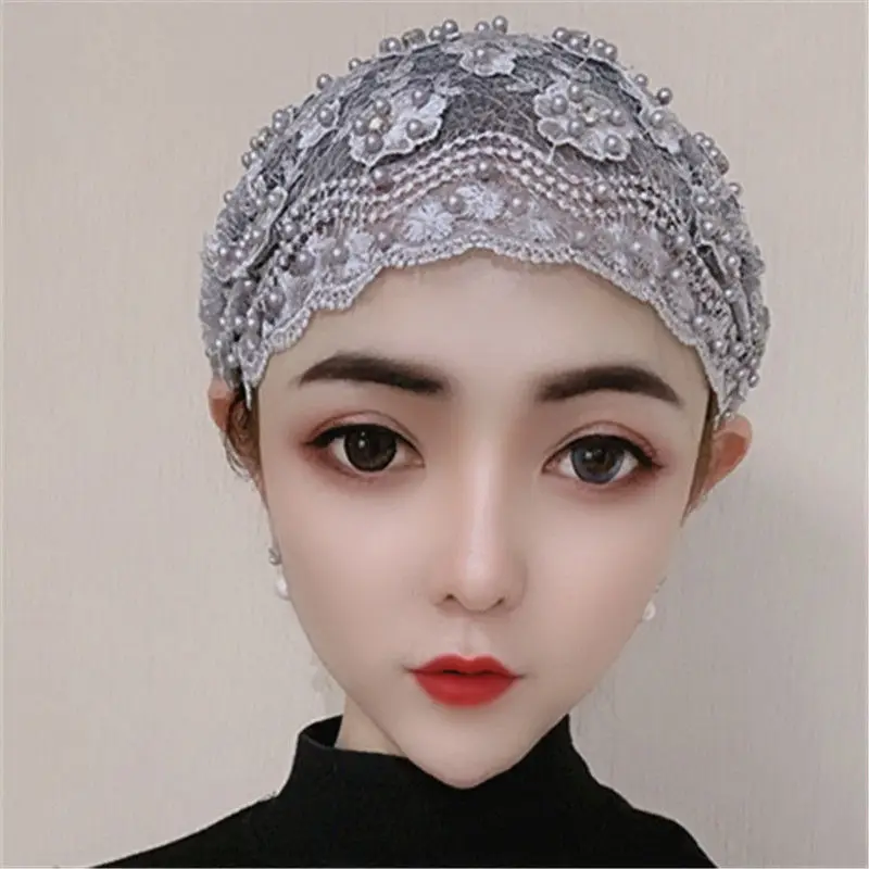 Embroidery Beading Turban Bonnet Stretchy Head Cover Caps Muslim Headscarf Hijab Female Wrap Head Islam Headwear Accessories