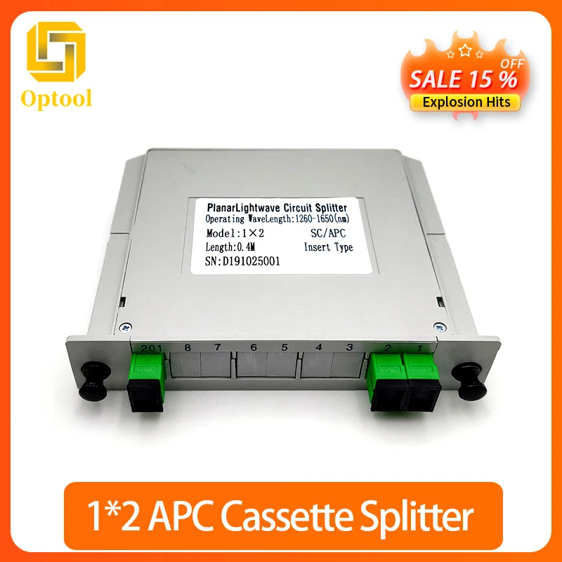 10pcs/lot SC/APC 1X2 Fiber Optic FTTH cassette box Optic Coupler SC APC PLC 1X2 Fiber splitter cassette Free shipping