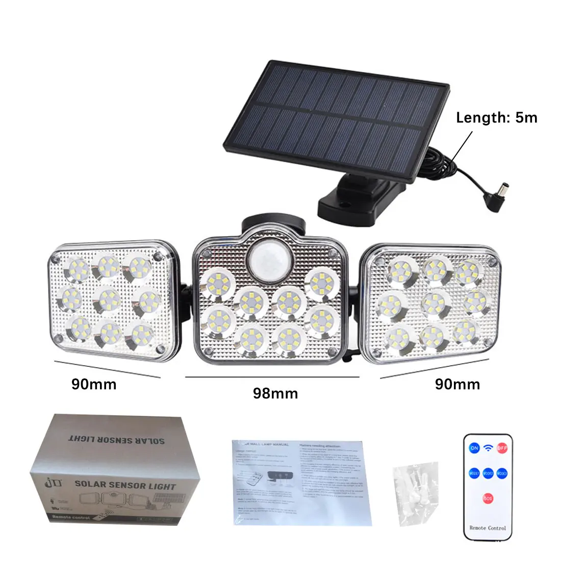

Garden LED bright Lights with Solar power, IP65 Waterproof Wall Lamps 20W Super Bright PIR Motion Sensor Street Light