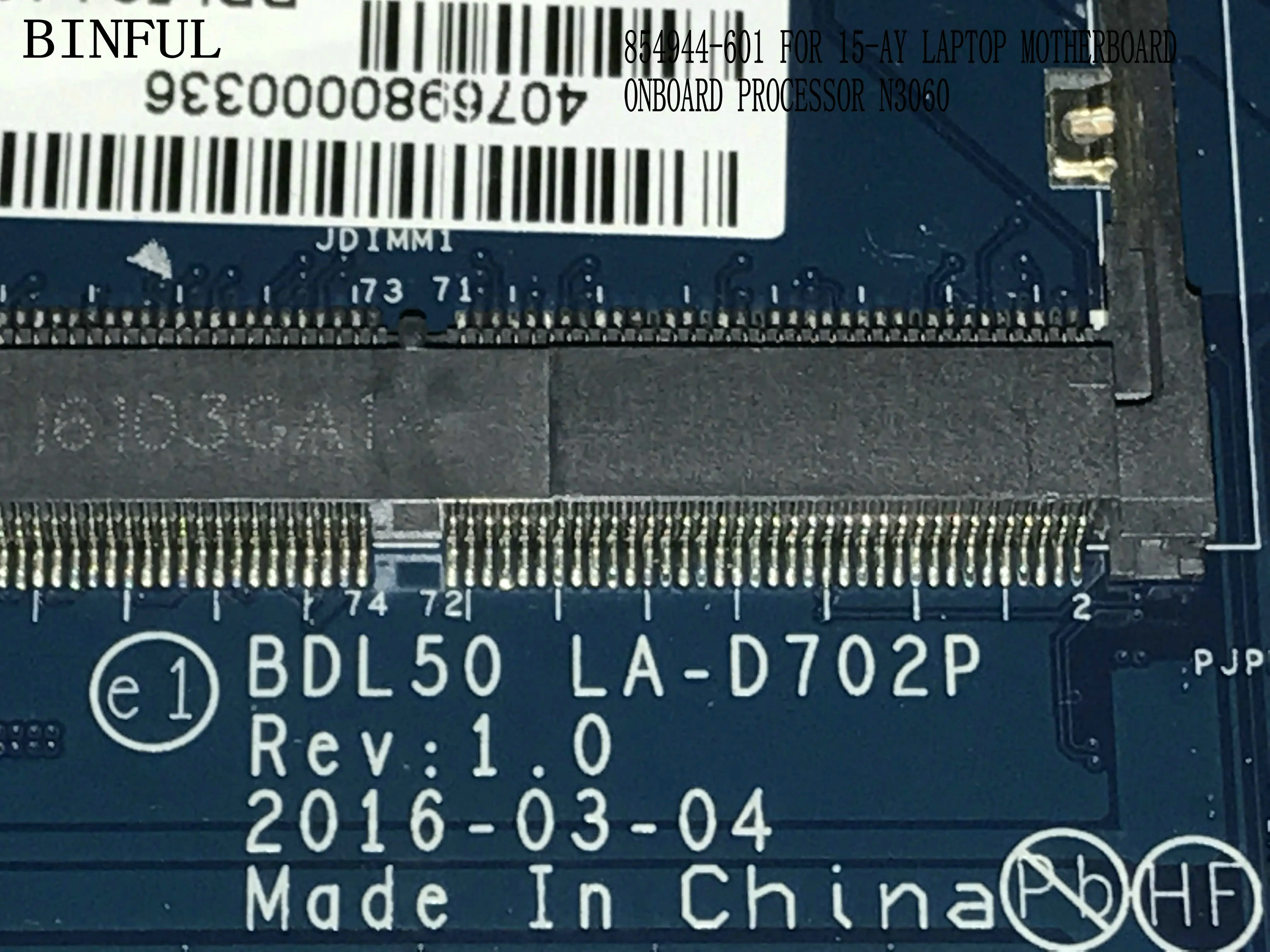 FAST SHIPPING. BRAND NEW 854944-601 BLD50 LA-D702P LAPTOP MOTHERBOARD FOR HP 15-AY / 15-AU MAINBOARD ONBOARD CPU N3060 | Компьютеры и