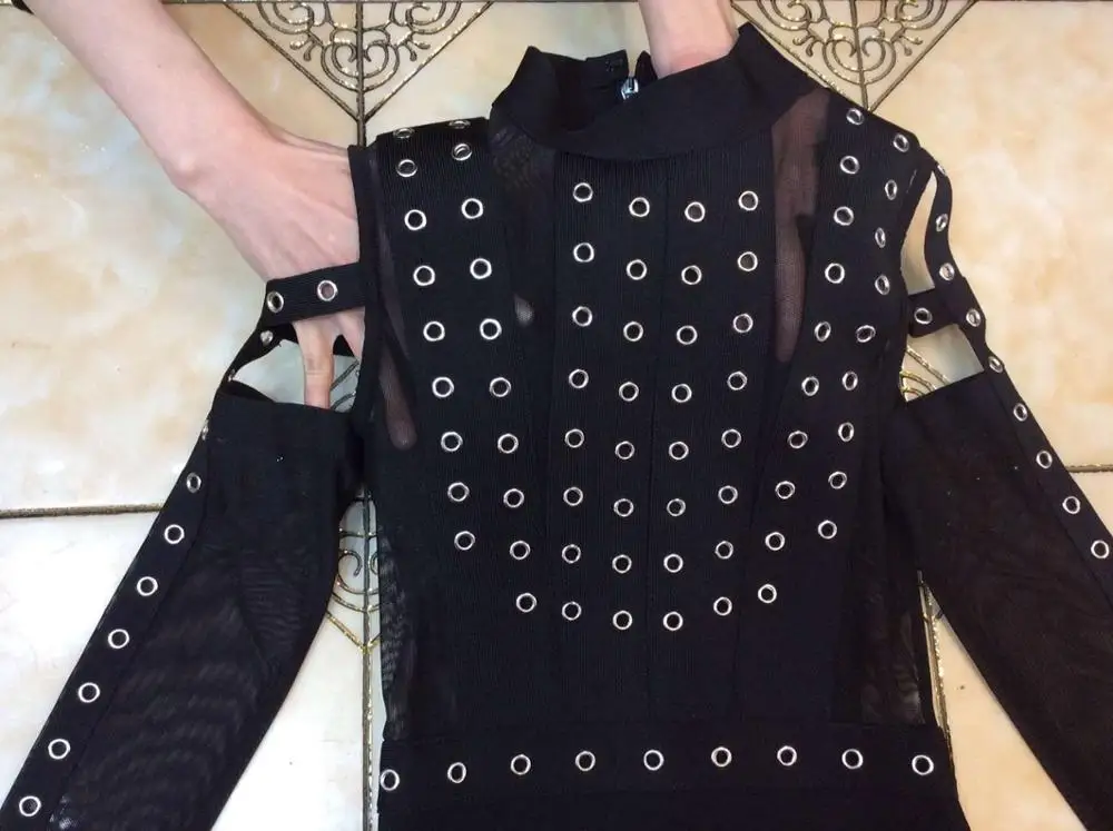 

New Autumn Winter Women's Sexy Mini Bandage Dress Women Black Mesh Long Sleeve Dresses Celebrity Party Club Vestido Female Robes