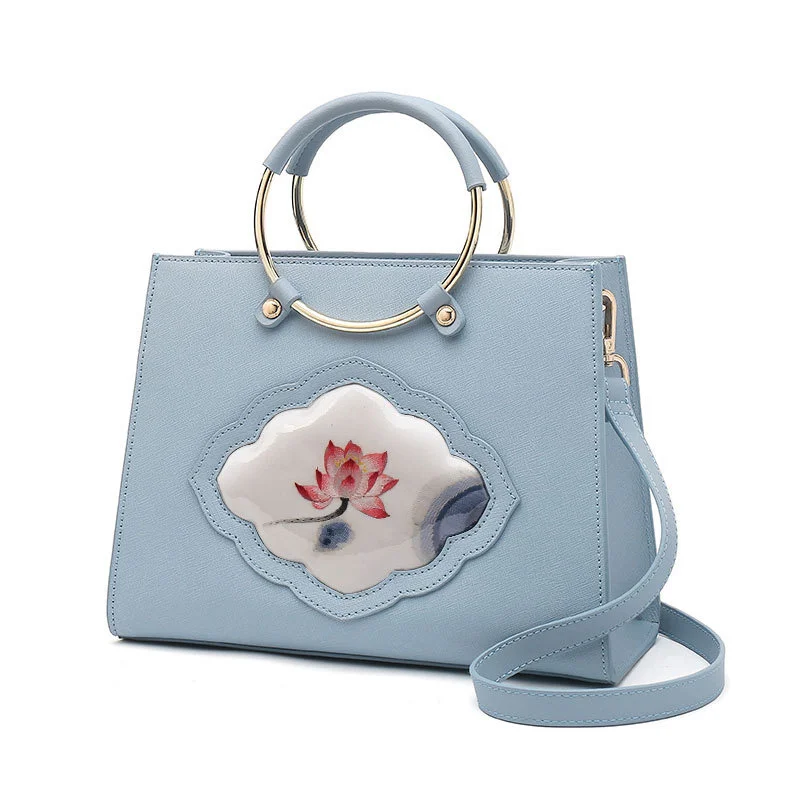 

Hand embroidered cowhide Suzhou embroidered women's bag 2021 new Chinese style ring handbag ethnic style messenger bag