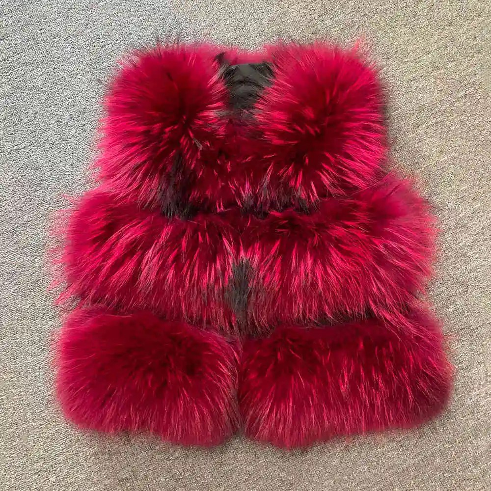 Rose JKKFURS Модный стильный женский жилет из натурального меха енота Зимний толстый теплый модный жилет 3 ряда S1150B - Цвет: Rose