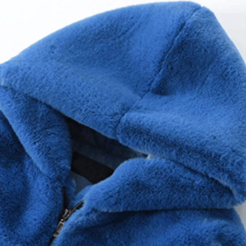 Lautaro зимняя оверсайз теплая синяя мягкая куртка из искусственного меха женская с