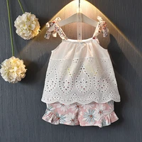 girl clothing 2pcs 2021 new girl set hollow out t shirtfloral shorts set toddler girl outfits kids clothes sets