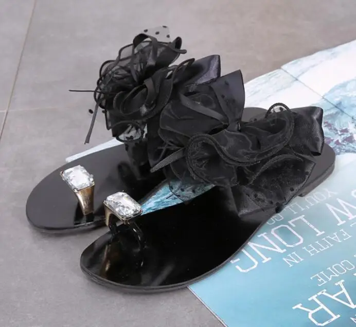 Сандалии женские со стразами шнуровка плоская подошва Декор пляжная обувь для