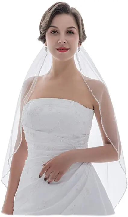 

1 T 1-уровневая свадебная вуаль с кристаллами и жемчугом