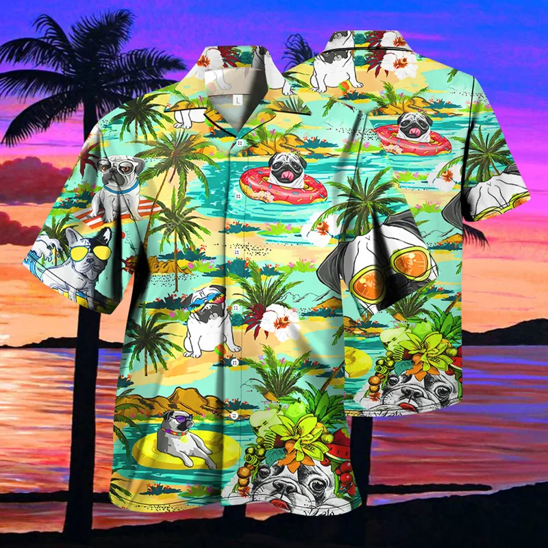 

2021 New Arrival Men's Shirts Men Hawaiian Casual One Button Wild Shirts Printed Short-sleeve Blouses Tops Printing Animal 4XL