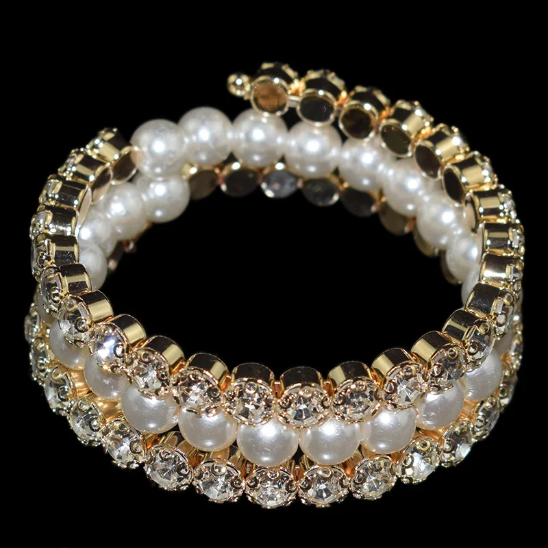 Регулируемый браслет с жемчугом для женщин AOUSIX золотистого и серебристого