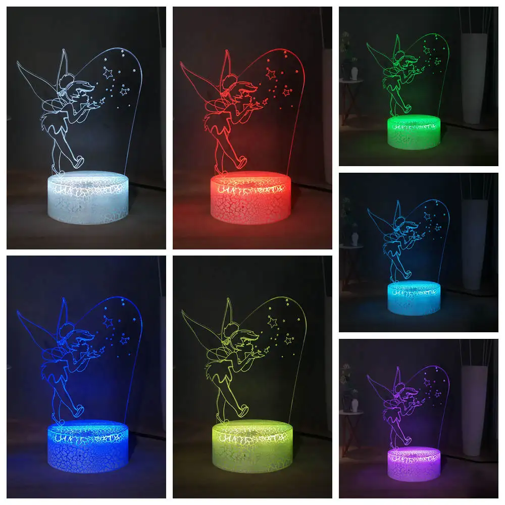 Милый светодиодный детский ночной Светильник Tinker bell RGB многоцветный USB мини 3D