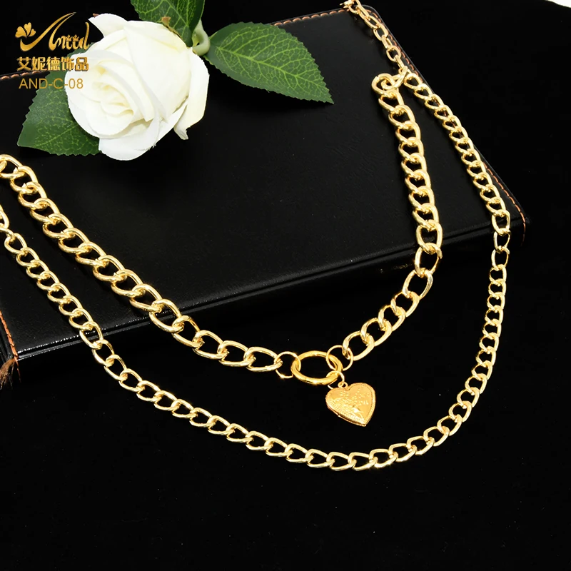 

ANIID Heart Pendants Multilayer Necklace Women Choker Gold Plated Thick Chain Clasp Jewelry Punk Charms Chunky Linked Circle