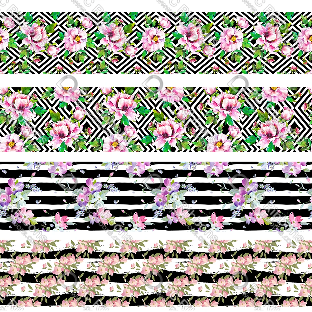 

16-75MM Creative Geometric Flower Printed Grosgrain&Satin Ribbon DIY Handmade Materials Christmas Wedding Gift Wrap Tape 50yards