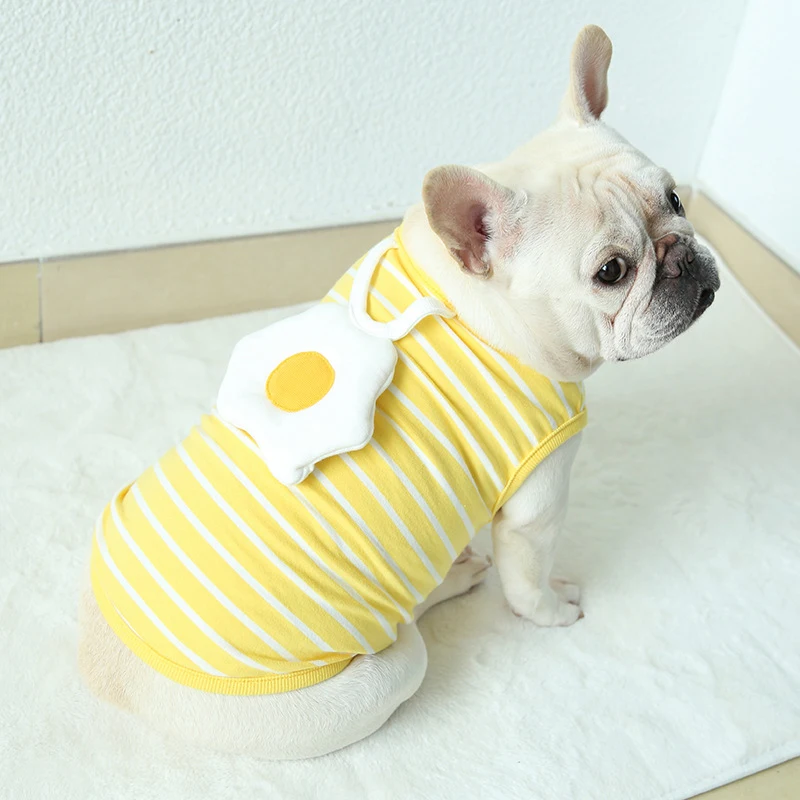 

New Dog Vests Poached Egg Disign Spring Summer Yellow Srtipe Dog Clothes French Bulldog Pug Corgi Bichon Poodle Teddy Pet Clothe