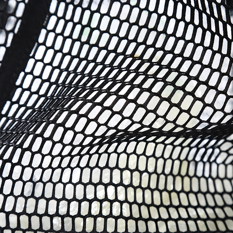 

New Korean Grid Handbag Mesh Hollow Out Sandy Beach Package Canvas Single Shoulder Woman Bag Hand Bag Ladies Bag Bucket Zipper