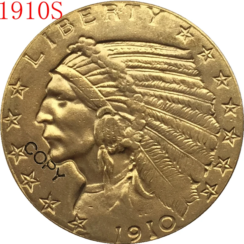 

24-K позолоченный 1910-S $5 золото индийская половина монета с изображением орла копия