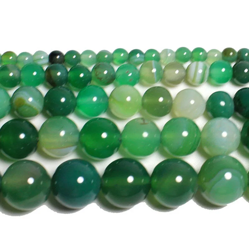 Круглые Гладкие бусины 15 дюймов из натурального камня в зеленую полоску