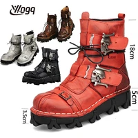 men genuine leather motorcycle boots riding boots tactical winter military combat boots gothic skull punk ankle martens boots 50