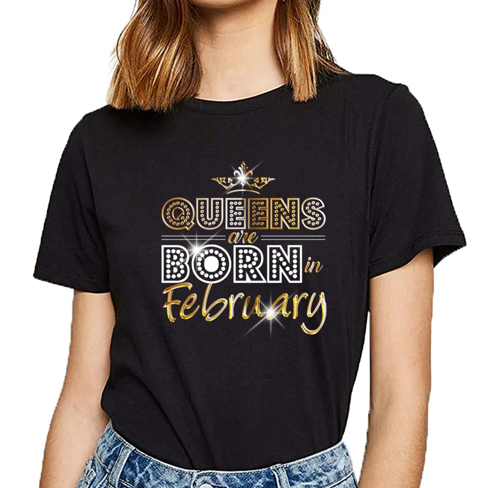 Топы футболка для женщин queens are born in feber золотой юмор Белый Принт женская
