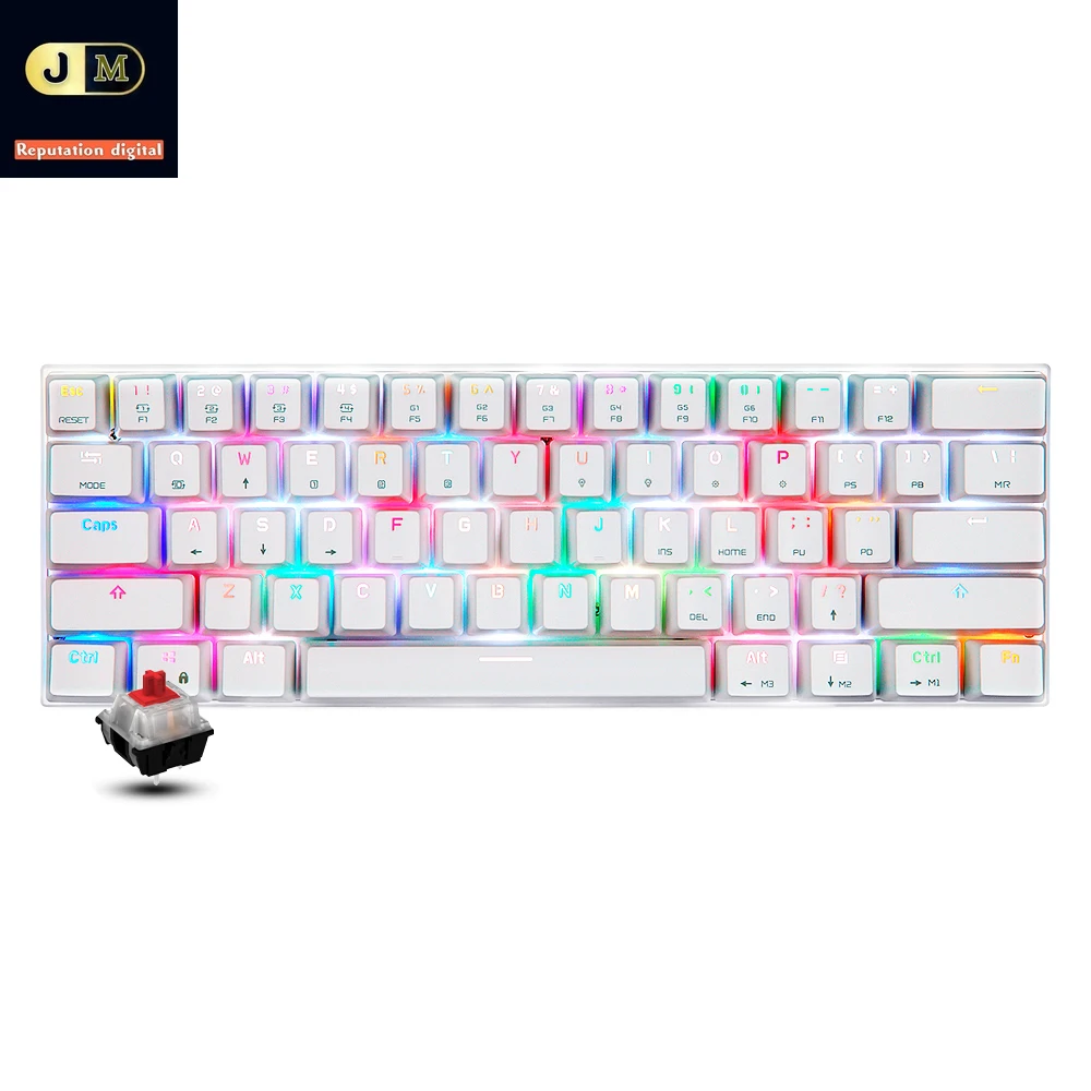 

Motospeed CK62/CK61 Gaming Keyboard BT3.0 61 Keys RGB Mechanical Keyboard USB Wired BT Dual Mode White with OUTEMU Red Switches