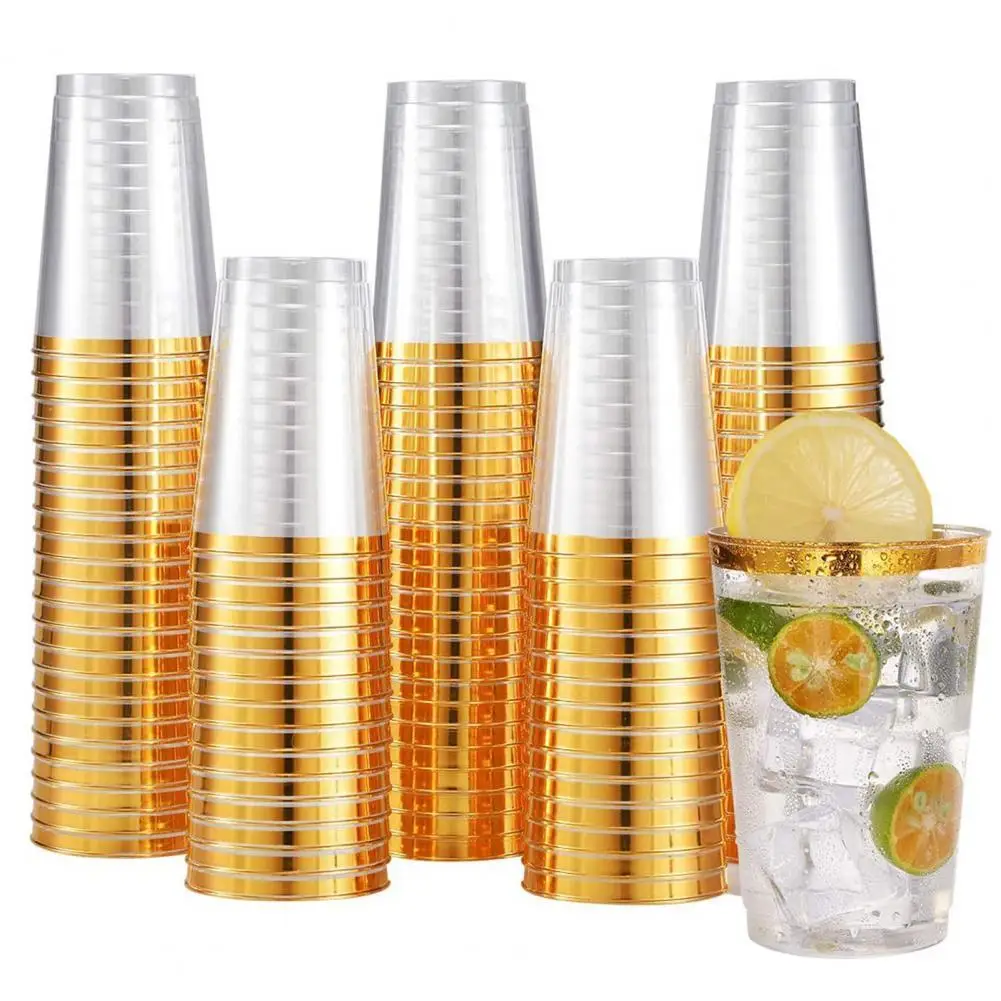 

50Pcs 10/12/14/16OZ Golden Rimmed Portable Lightweight Disposable Drinking Cups