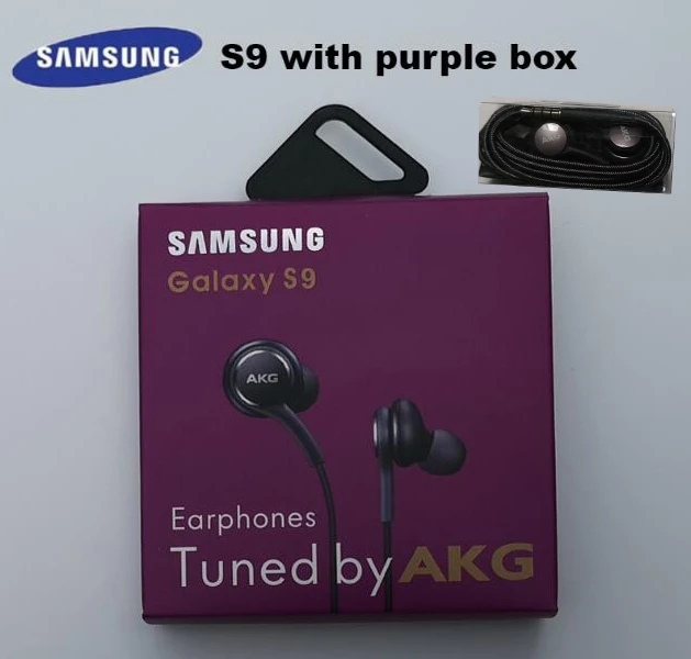 S9 with purple box Samsung AKG Наушники EO-IG955 3,5 мм наушники-вкладыши с микрофоном Проводная гарнитура для samsung Galaxy s10 S9 S8 S7 S6 S5 huawei xiaomi смартфон - Цвет: S9 with purple box
