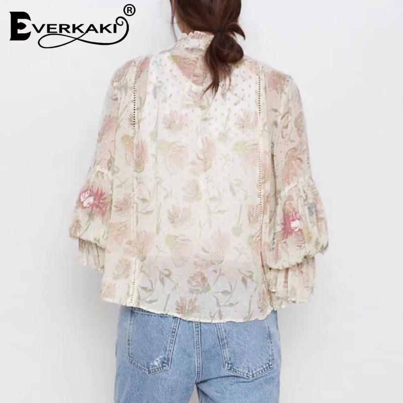 Everkaki Boho Цветочная блузка с принтом топы женские рубашки шифоновые блузки