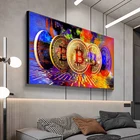 Современная Красочная картина маслом Биткоин на холсте, абстрактные настенные художественные плакаты и принты, Модульная картина для декора гостиной
