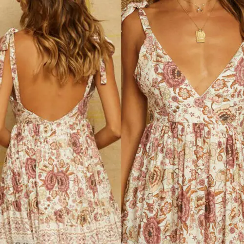 Boho шифоновое мини платье женское Ретро Цветочный Принт без рукавов летние