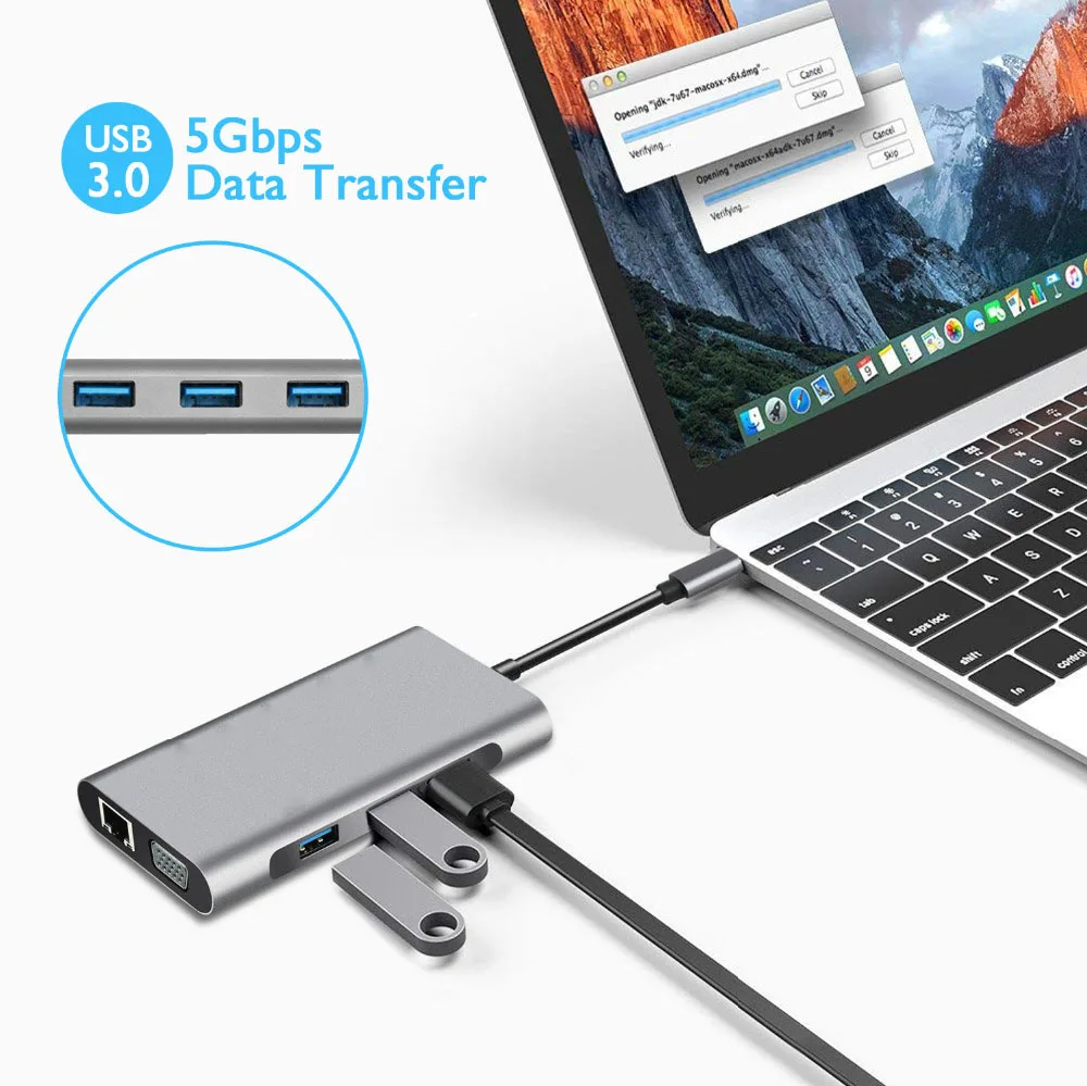 Кабель с разъемами типа C и RJ45 Gigabit Lan Ethernet совместимому HDMI VGA адаптер SD устройство