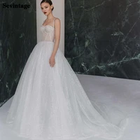 sevintage shinny dotted tulle wedding dresses puff sleeves a line sweetheart bride gown long sleeves backless wedding dress