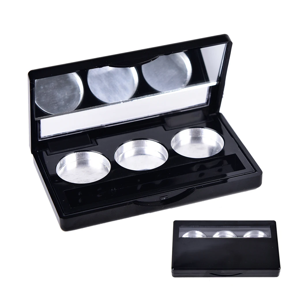 Черный пустой 3 круглые сетки тени для век губная помада пудра коробка чехол
