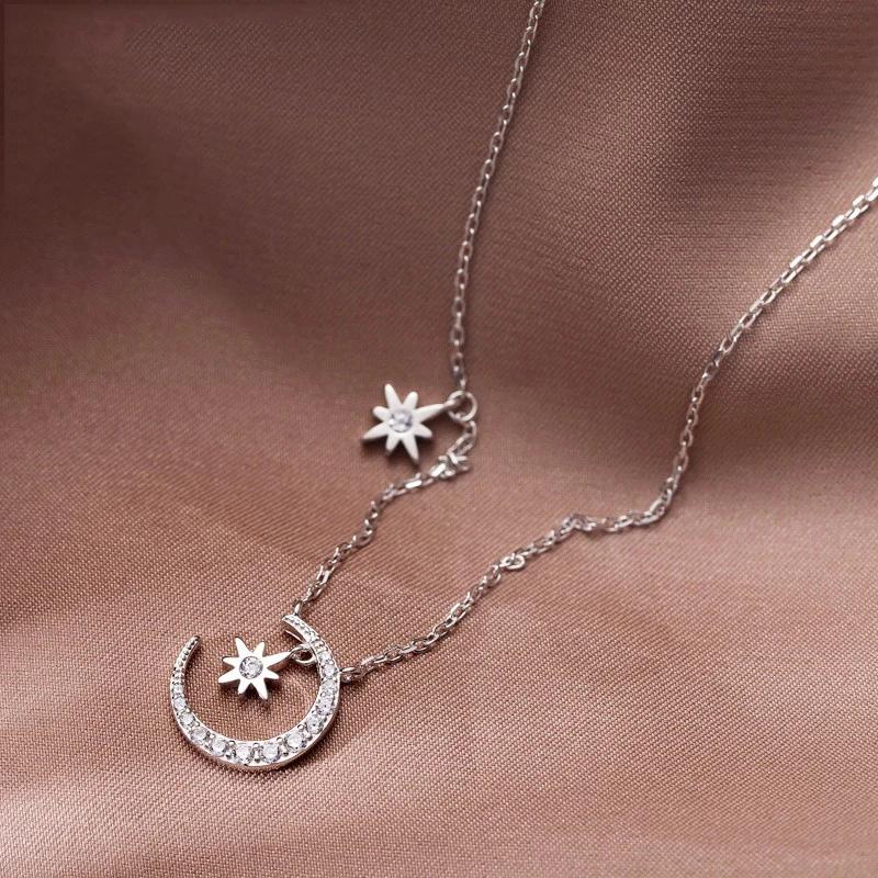

Ожерелье из стерлингового серебра 925 пробы с подвеской с бриллиантом, звездой, луной, цирконием ААА, женская бижутерия на заказ, хороший пода...