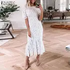 Женский Повседневный кафтан с коротким рукавом, элегантное кружевное вязаное крючком платье-Русалка ZANZEA, винтажное Цветочное платье-Русалка средней длины, вечернее офисное платье для лета