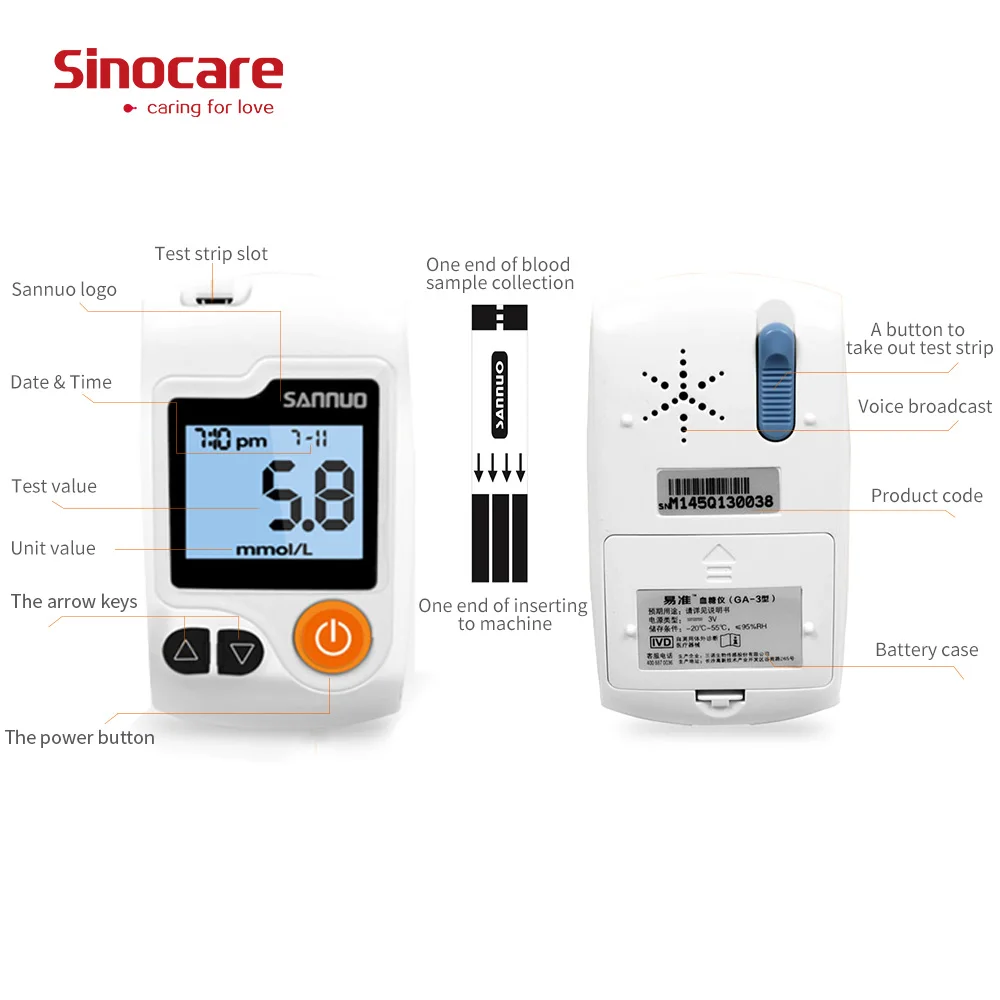 (50/100 комплекты) Sinocare GA 3 комплект глюкометра разделены Тесты полоски иглы для