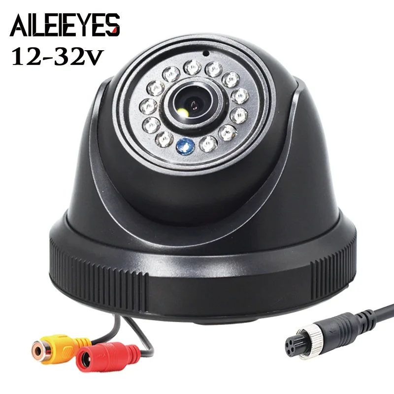 

12V-32V Bus Camera 4Pin/AV Connector Semiphere Camera With 12 IR Light For Car Monitor Indoor Dome/Truck/Van CMOS 480TVL