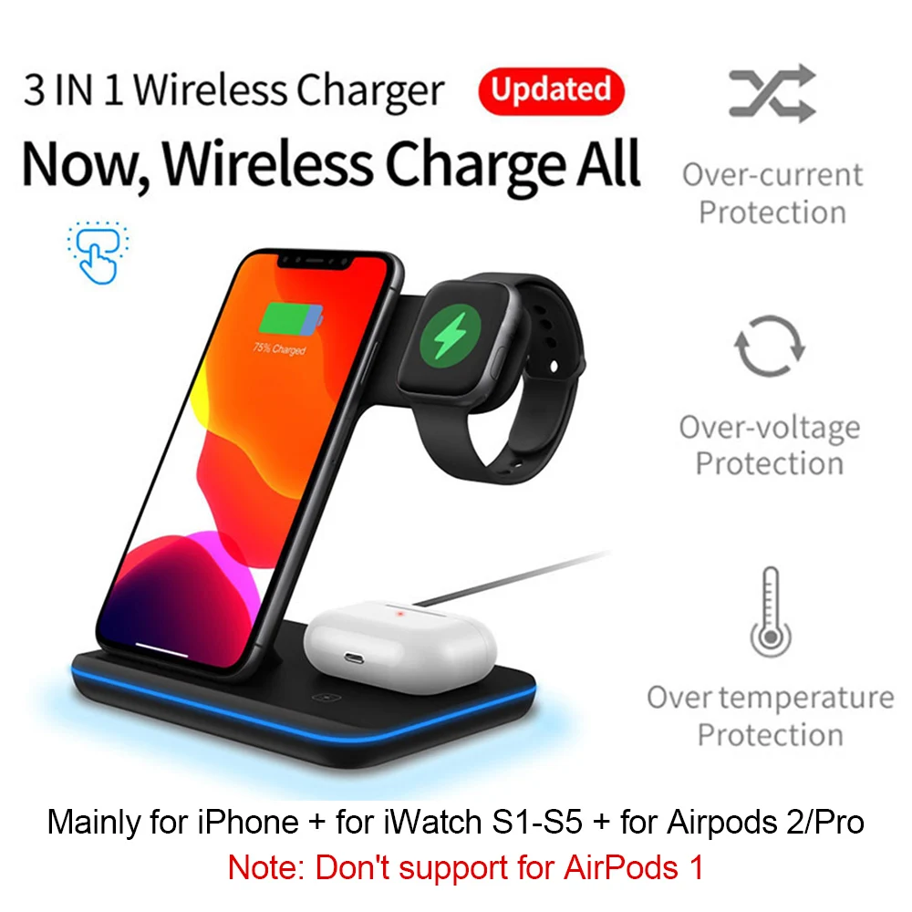 

Wireless Charger Stand 15W Qi Fast Charging Dock Station for Apple Watch iWatch 7 AirPods Pro 2 For iPhone 13 12 XS XR X 8 Z5A