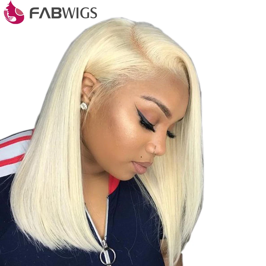 Fabwigs#613 блонд фронта шнурка человеческих волос парики с детскими волосами 180% короткие парики из человеческих волос прозрачный парик фронта шнурка Боб парик Remy