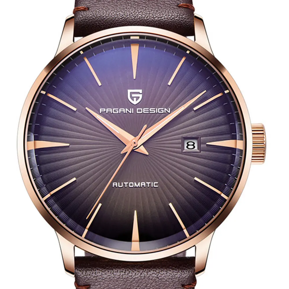 43mmPagani дизайн фиолетовый циферблат автоматический механизм мужские кожаный