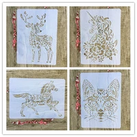 4pcs set a4 animal unicorn horse deer cat stencils painting coloring embossing scrapbook album decorative template for walls