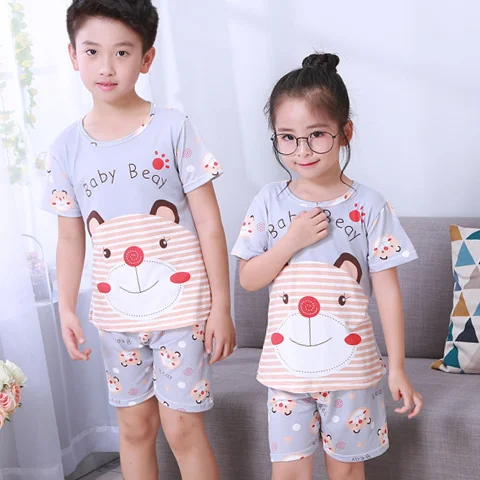 Уютная детская футболка + шорты пижама для мальчиков и девочек одежда сна детский