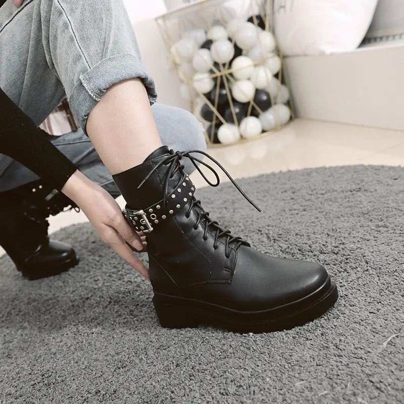 

FEDONAS Sexy Genuine Leather Motorcycle Boots Platform Round Toe Chunky Heels Shoes Woman Winter New Night Club Retro Pumps