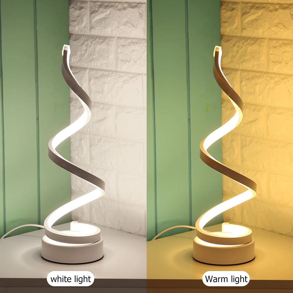 

Household Night Light Desk Acrylic Iron Curved Lighting Modern LED Spiral Light Bedroom Living Room Bedside Table Lamps