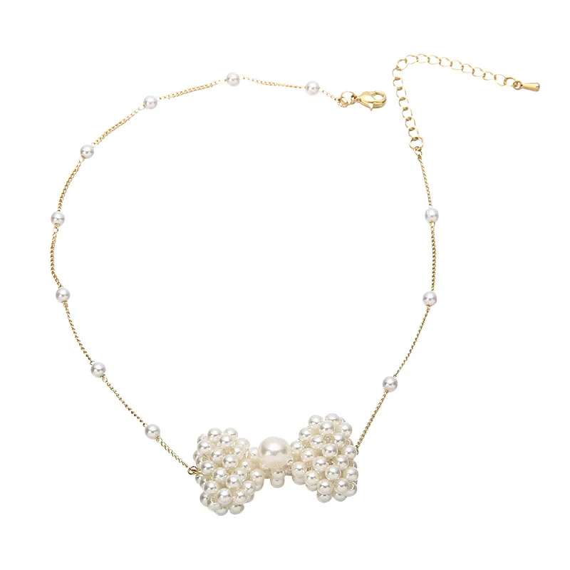 

Korean Fashion Temperament Chokers Fine Imitation Pearl Bow-knot Collars Choker Female Fashion Charm Necklace Jewelry For Women