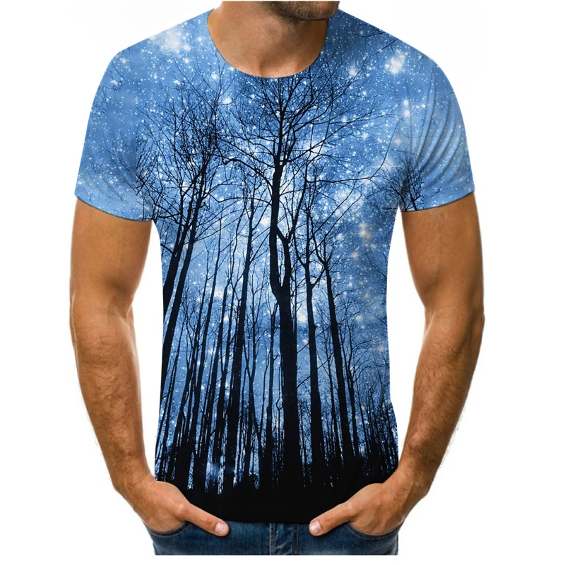 

Summer new men's and women's 3DT shirt photography landscape printing pattern casual fashion men's large size short sleeve