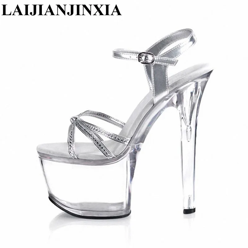 New Small S Roman high-heeled peep-toe crystal personality waterproof performance shoes/sandals 17 cm Dance Shoes