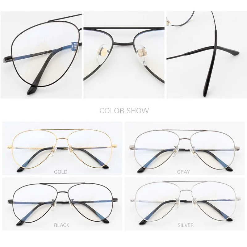 Pure Titanium Prescription Frame Pilot Men Oversize Eye Glasses Frame Optical Myopia Eyeglasses High-quality Frame for Women
