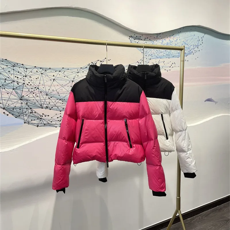 

High Quality Women Fashion Thick Down Jaclets for Winter Stand Up Collar Hidden Cap Zipper Up Glossy 90% White Duck Down Coats