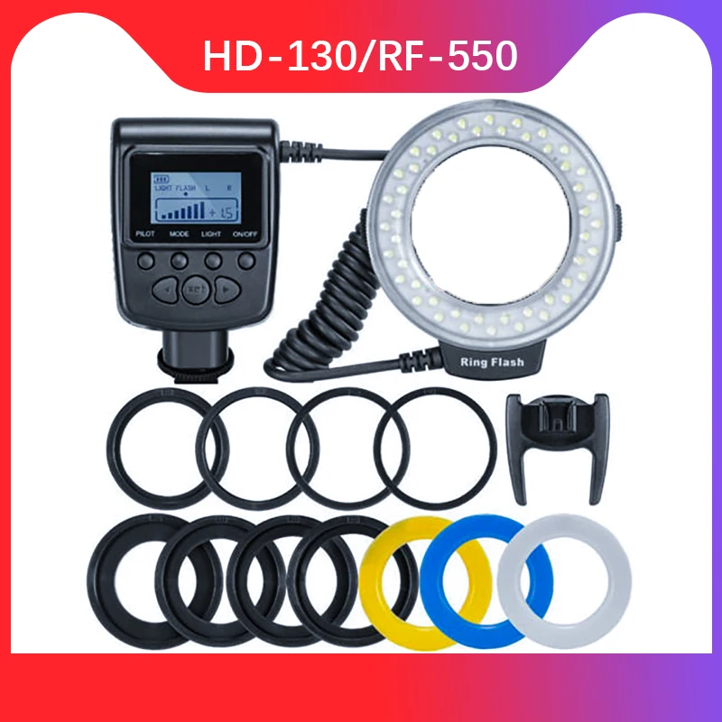 Купи RF-550D 48pcs Macro LED Ring Flash Bundle with 8 Adapter Ring for Canon Nikon Pentax Olympus Panasonic DSLR Camera Flash за 1,199 рублей в магазине AliExpress