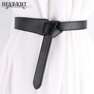 Ремень женский из искусственной кожи, с красным бантом, тонкий, коричневый